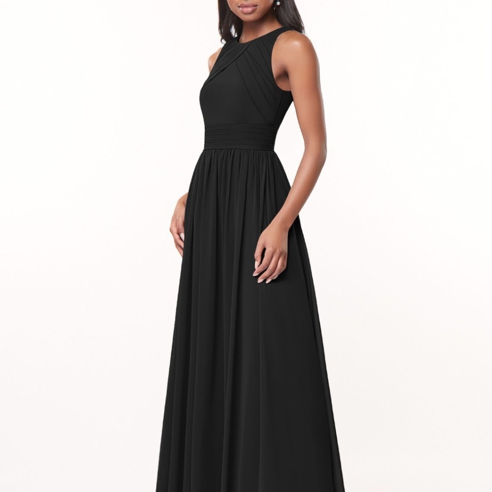 Azazie Harper Black One Shoulder Halter Gown